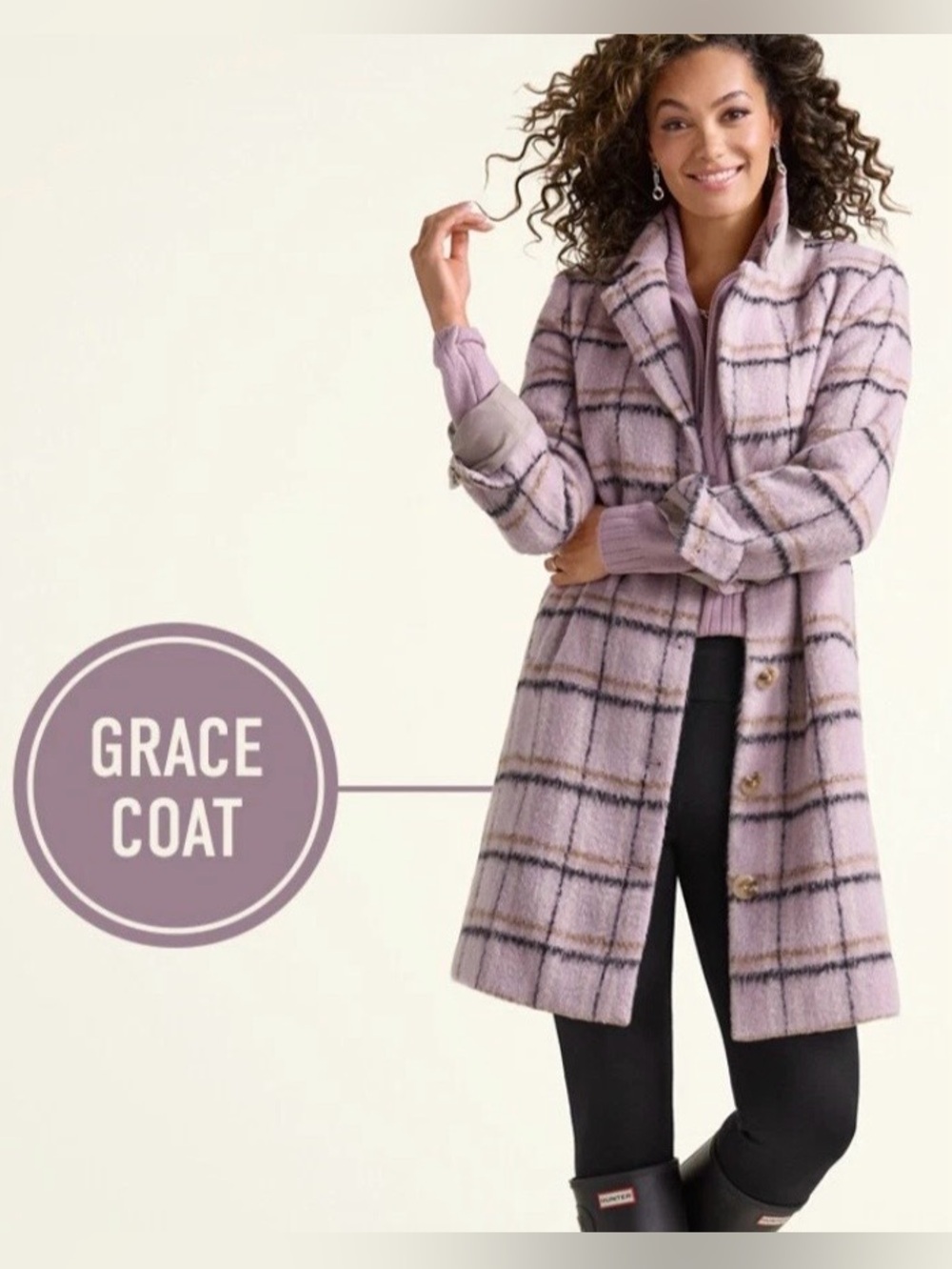 Cabi Grace Coat Sz Medium Plaid Wool Blend Long Overcoat #4601 MSRP $369